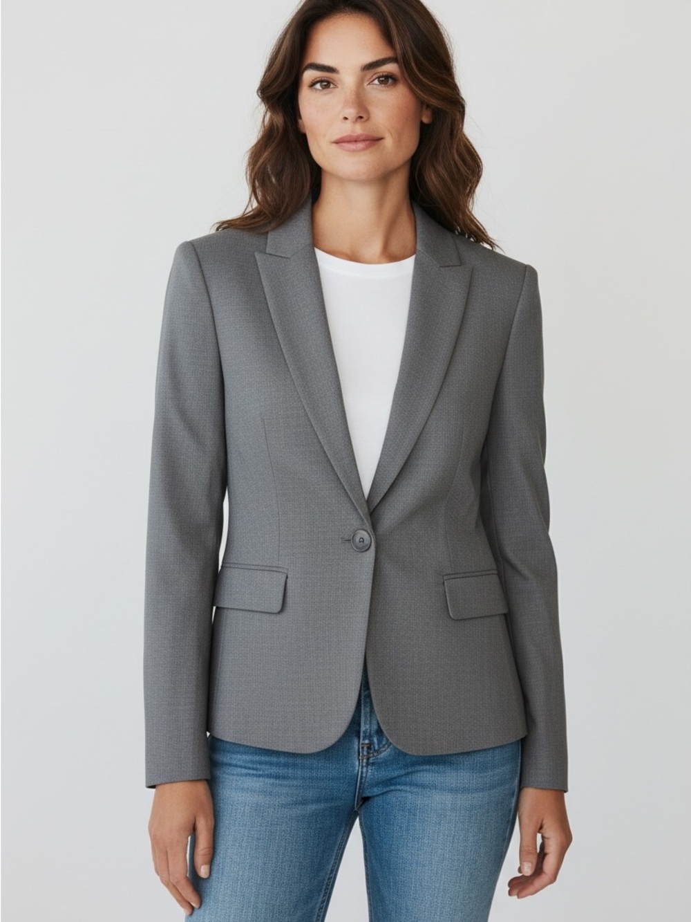 99 Calvin Klein Gray Single-Button Ponte Blazer